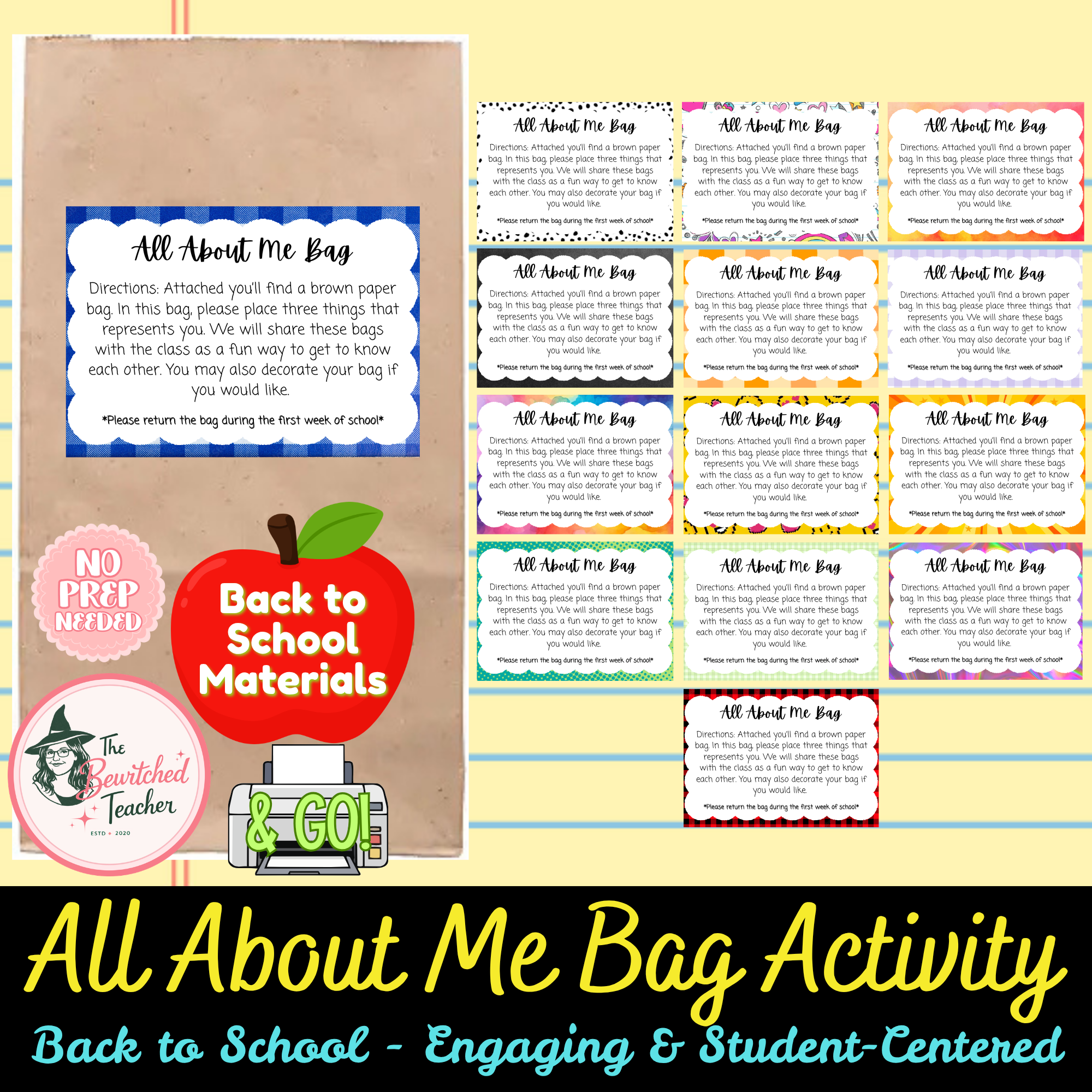 All About Me Bag | 14 Versions | Back to School Activity