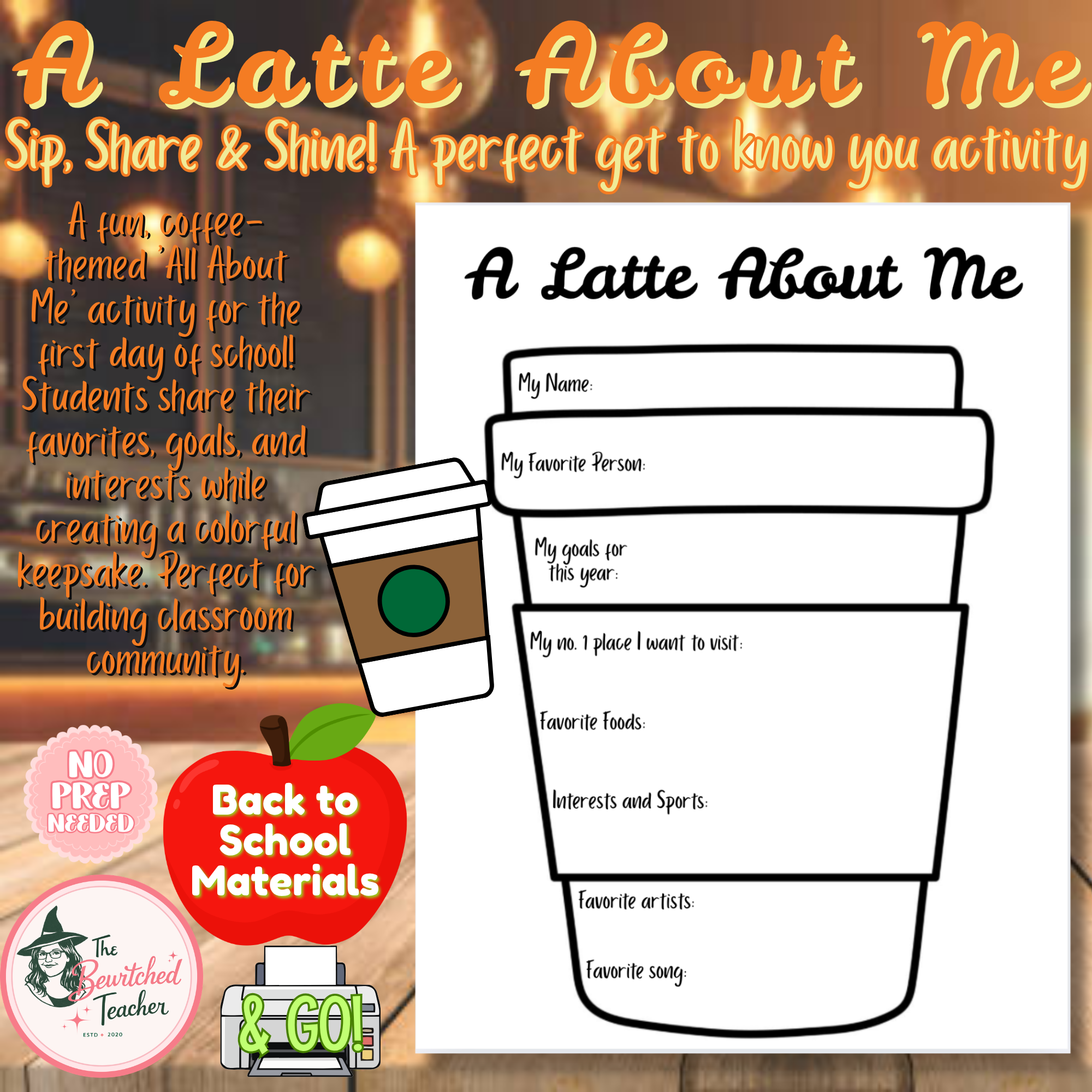 BACK TO SCHOOL - A Latte About Me - Student Introduction Activity