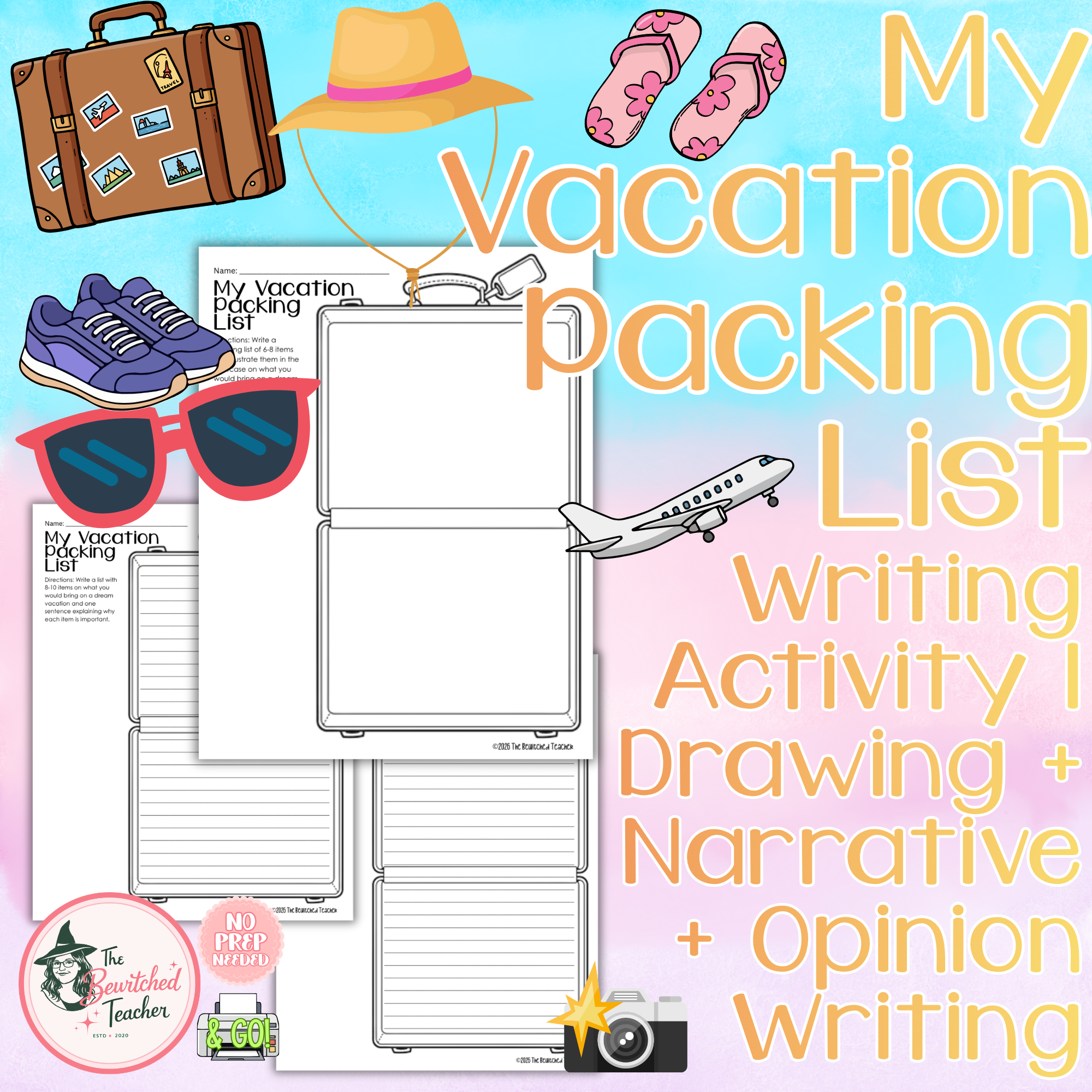 Vacation Packing List Writing Activity | Drawing + Narrative + Opinion Writing