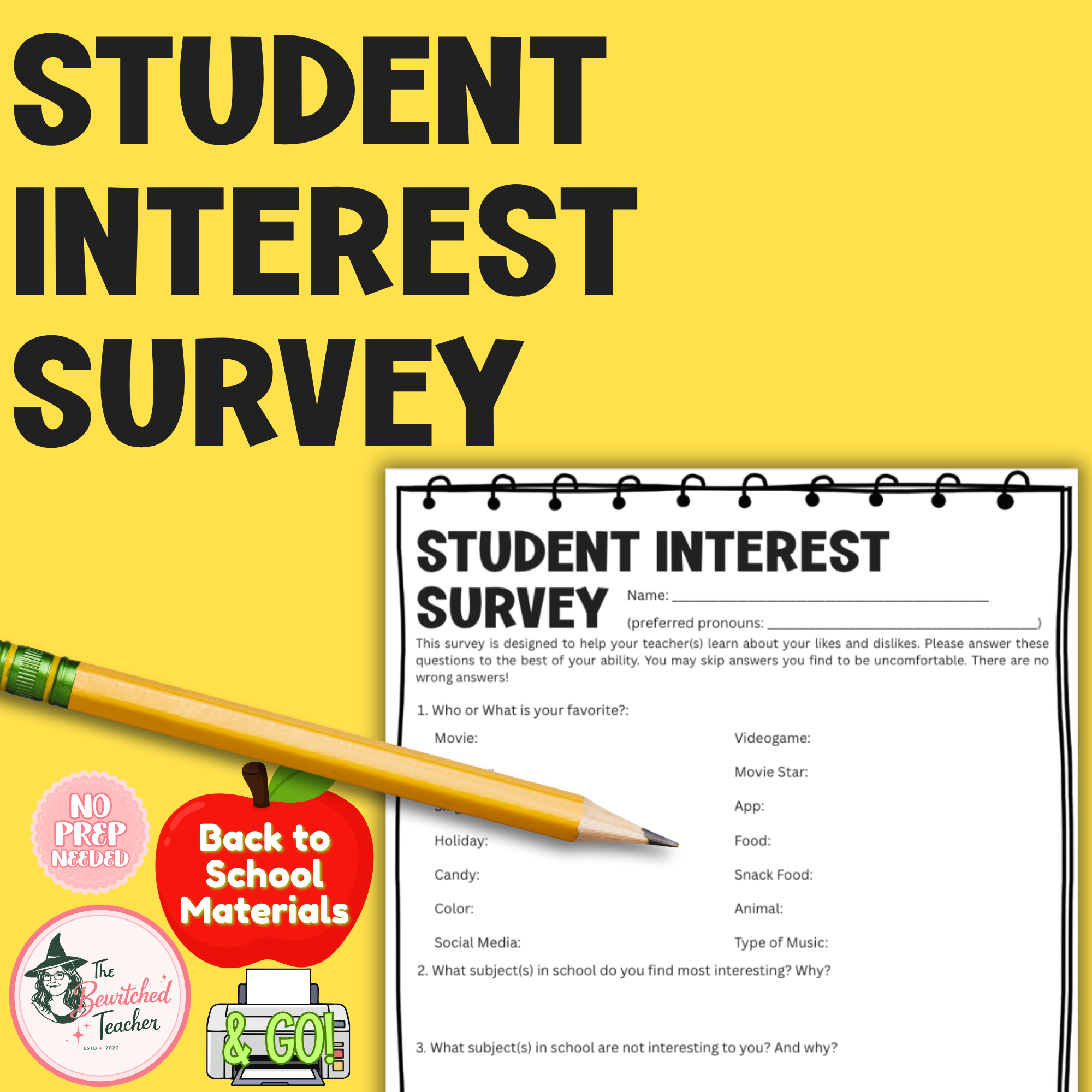 Back to School Student Inventory | Getting to Know Your Students | Grades 9–12