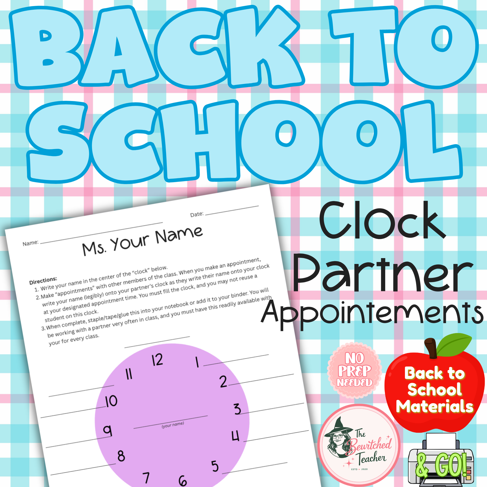Clock Partner Pairing Management | Back to School | Editable Canva Template