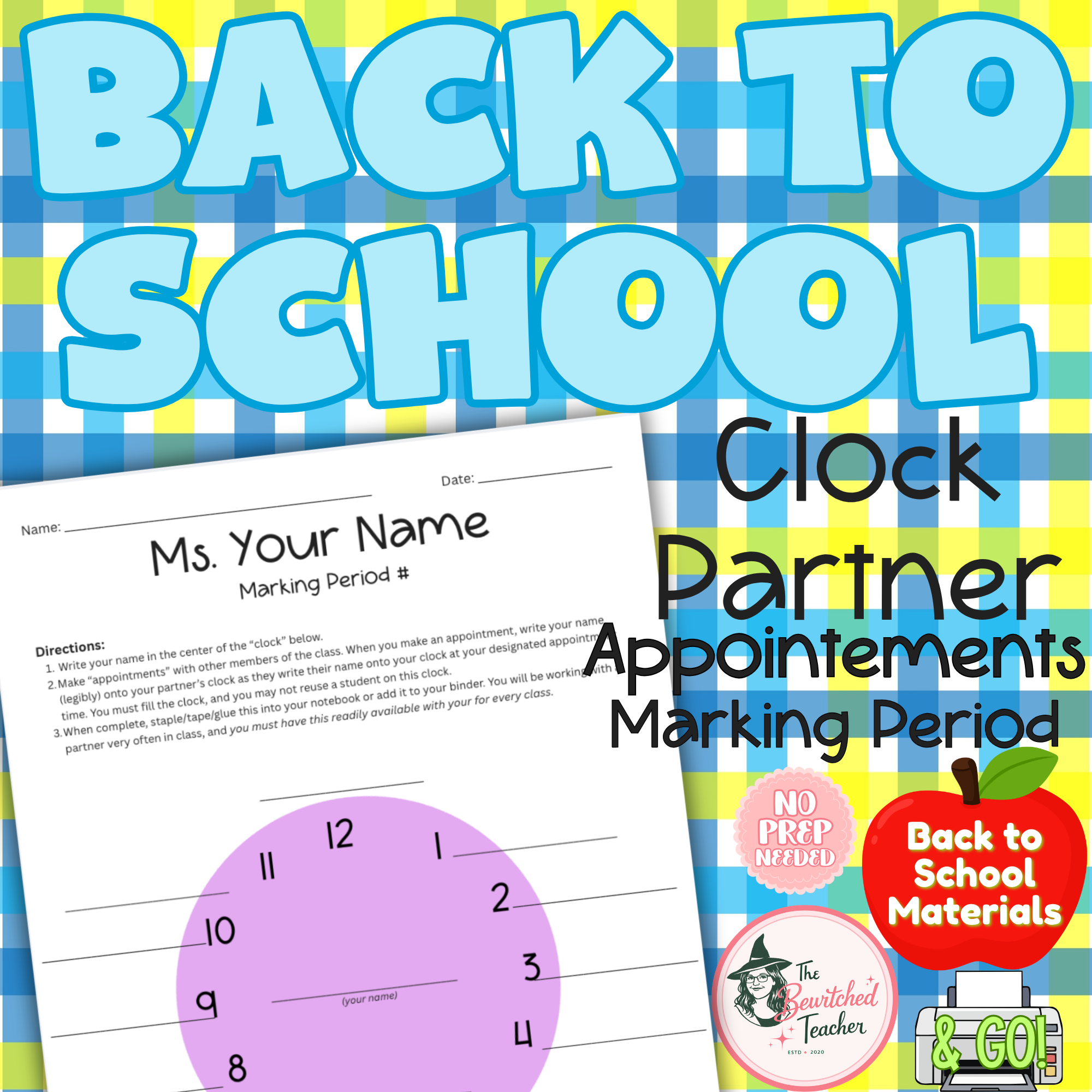 Clock Partner Pairing Marking Period | Back to School | Editable Canva Template