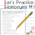 Let's Practice: Homonyms #1 | Commonly Confused Grammar Activity