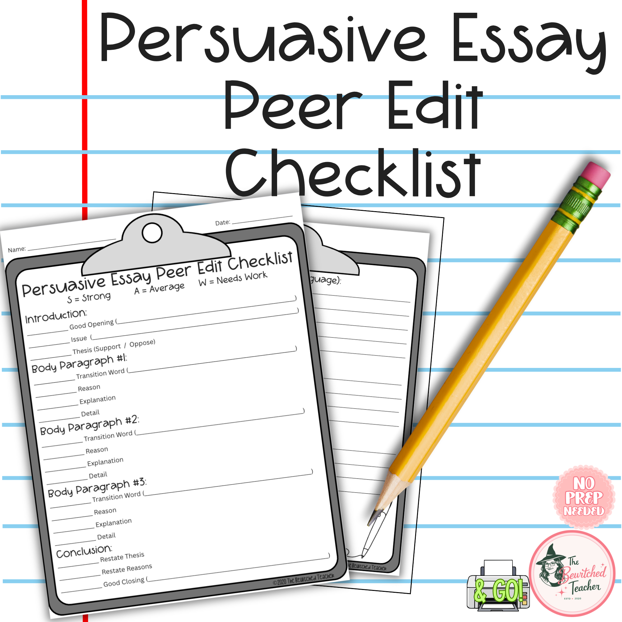 Persuasive Essay Peer Edit Checklist | Writing Revision & Editing Tool