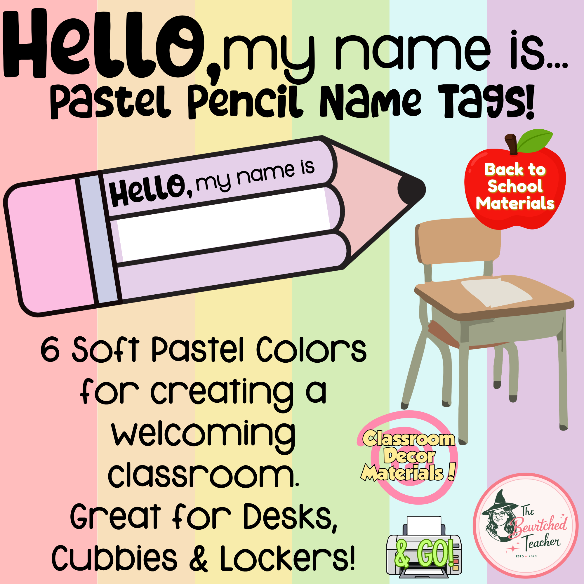 Pastel Pencil Name Tags | Classroom Desk Name Plates | Back to School Classroom