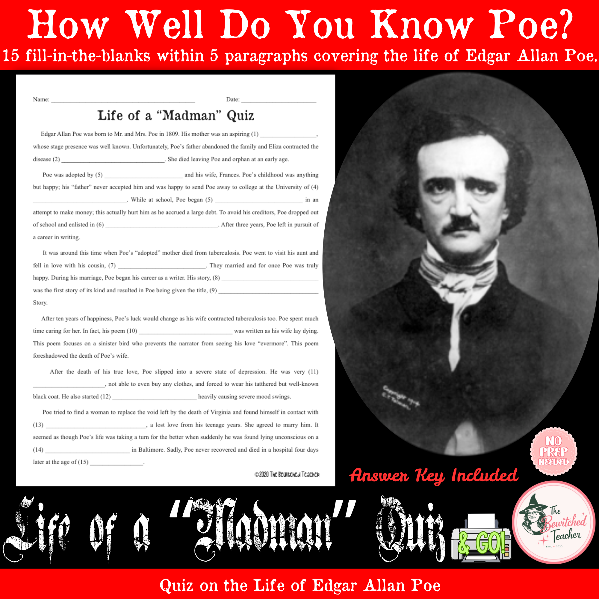 Life of a "Madman" Quiz | Edgar Allan Poe Biography Assessment